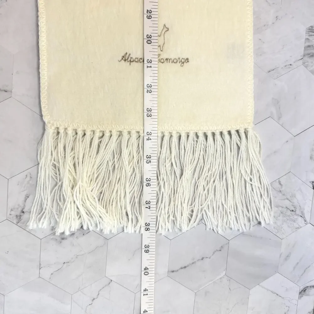 Alpaca Scarf Camargo Very Soft Ivory Tassel 76x9